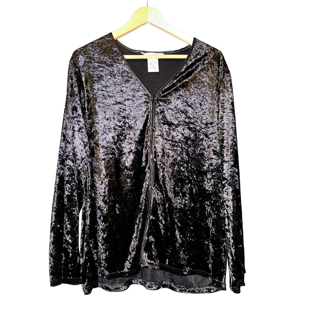 Crushed Velvet Black Button Dwn Satin Trim Cardigan 2XL Witch Goth Dark Romantic